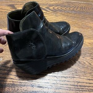 Fly London black leather wedges